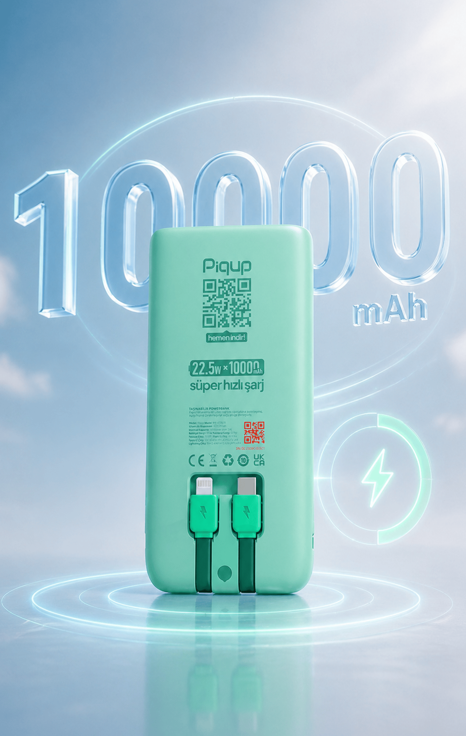 Dünyada İlk Süper Güçlü - 10.000 mAh yüksek kapasite ile gün boyu enerjin hiç bitmesin.